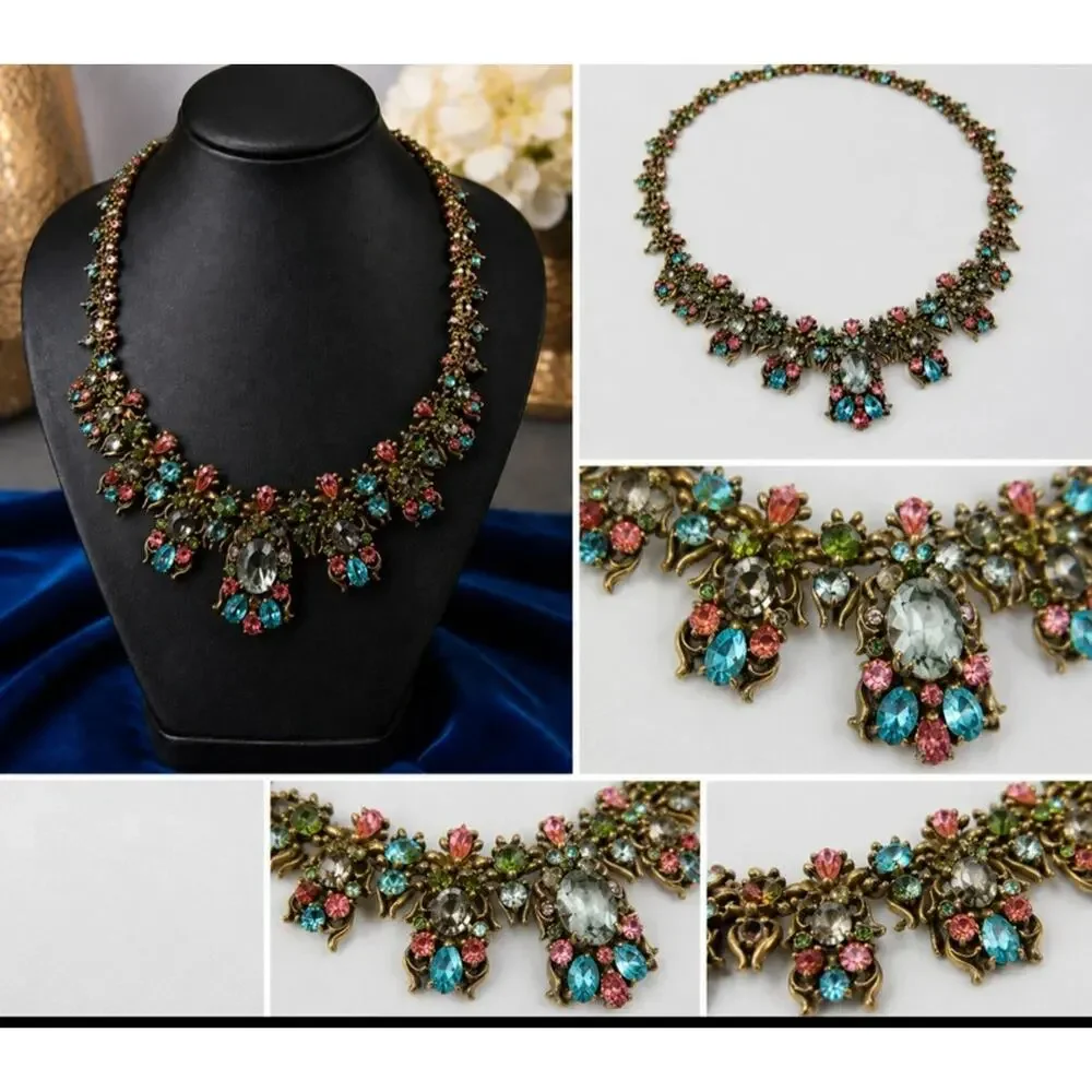 vintage 1950s Hollycraft pastel rhinestone statement necklace